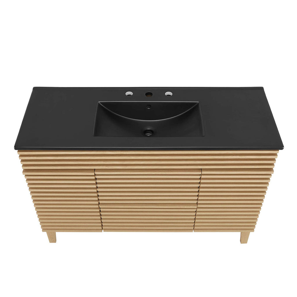 Bathroom Vanity With Sink | Walnut Black, Charcoal Black, Gray Black, White Black, White Walnut Black & Oak Black Color Options | 48" Single Or 48" Double Size Options | Render Series | Full Extension Drawer | Modern & Sleek  Design image 5