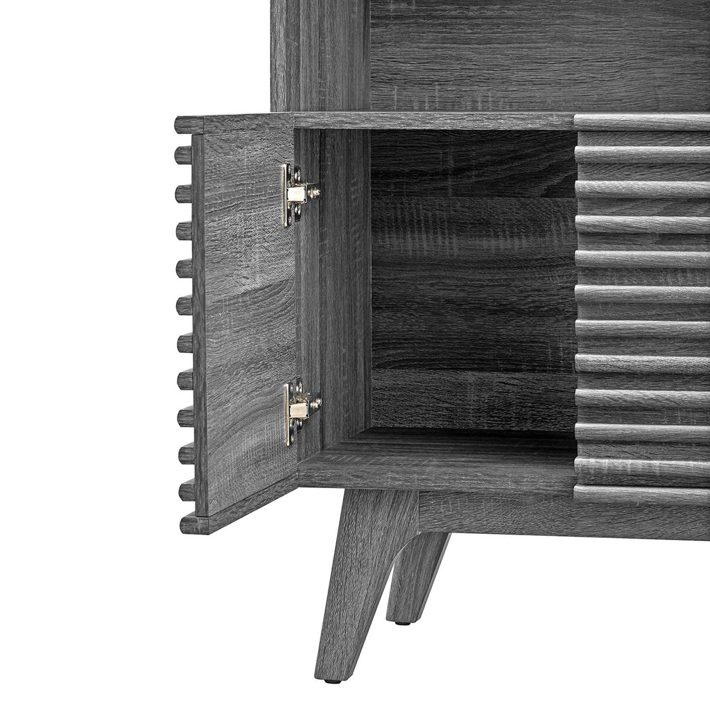 Render Display Cabinet Bookshelf | Oak &amp; Charcoal Color Options | Mid-Century Display Cabinet | Smooth Wood Grain Laminate | Soft-Close Hinges image 9
