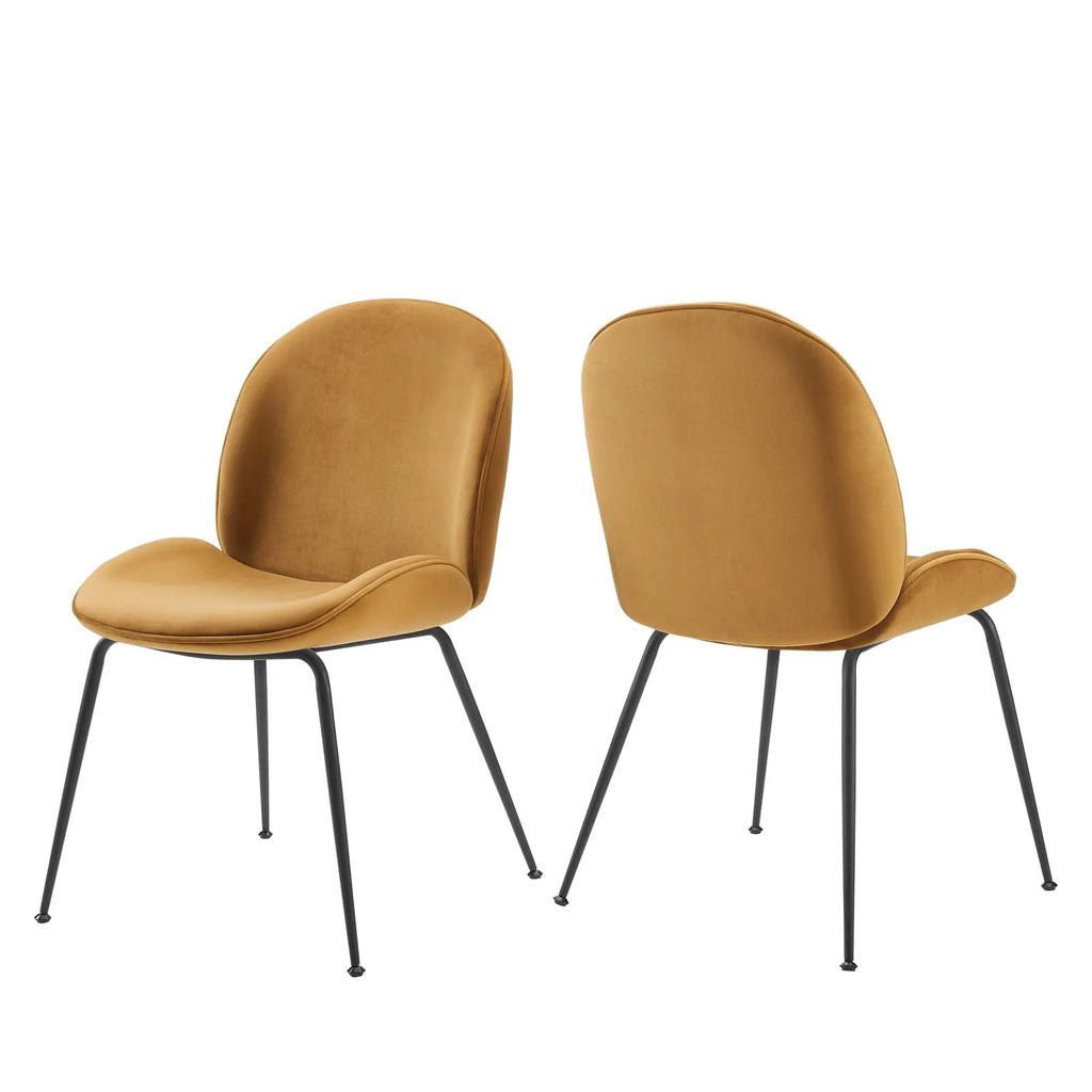 Scoop Dining Chairs – Set of 2, Black Powder-Coated Steel Legs, Performance Velvet Upholstery image 4