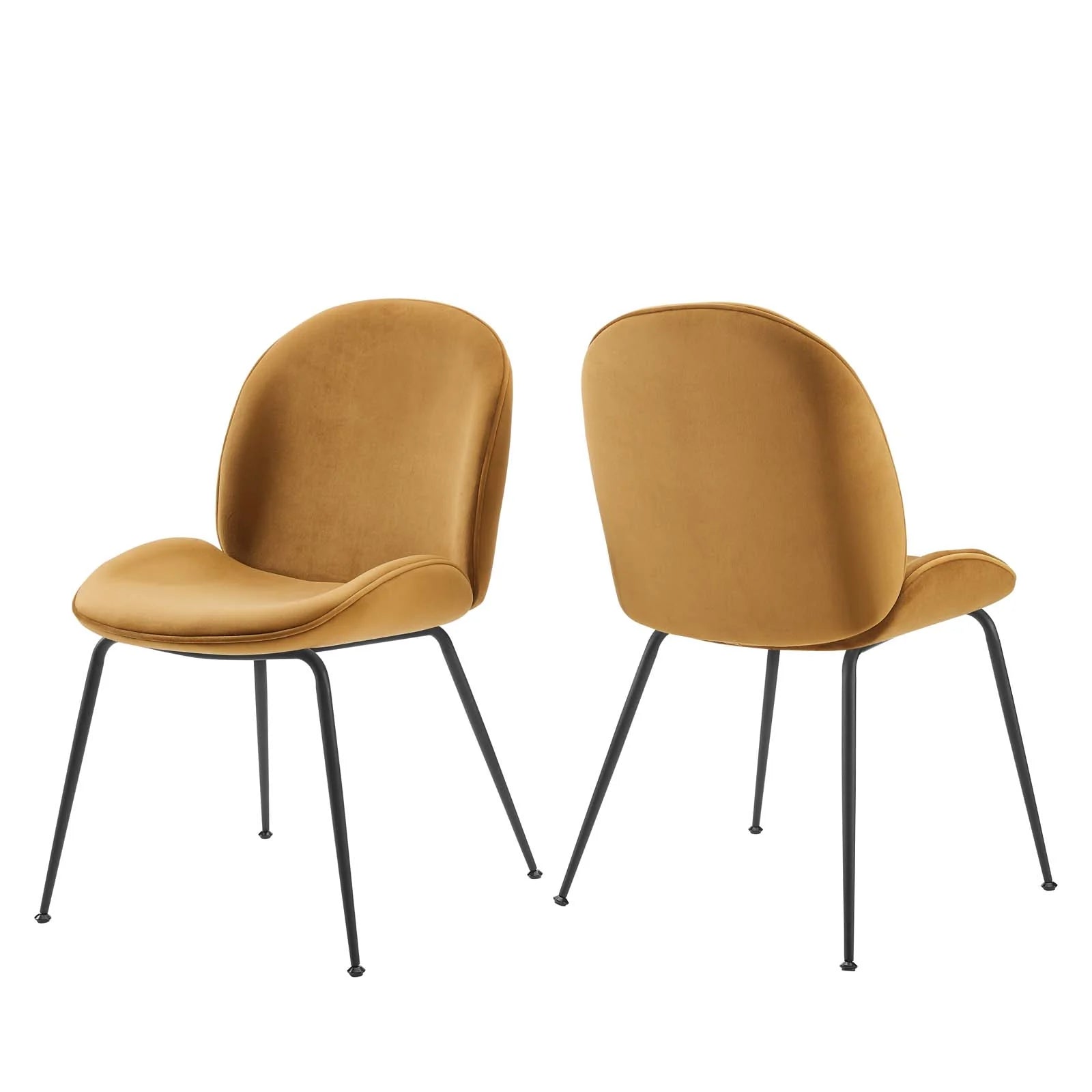 Scoop Dining Chairs – Set of 2, Black Powder-Coated Steel Legs, Performance Velvet Upholstery image 4