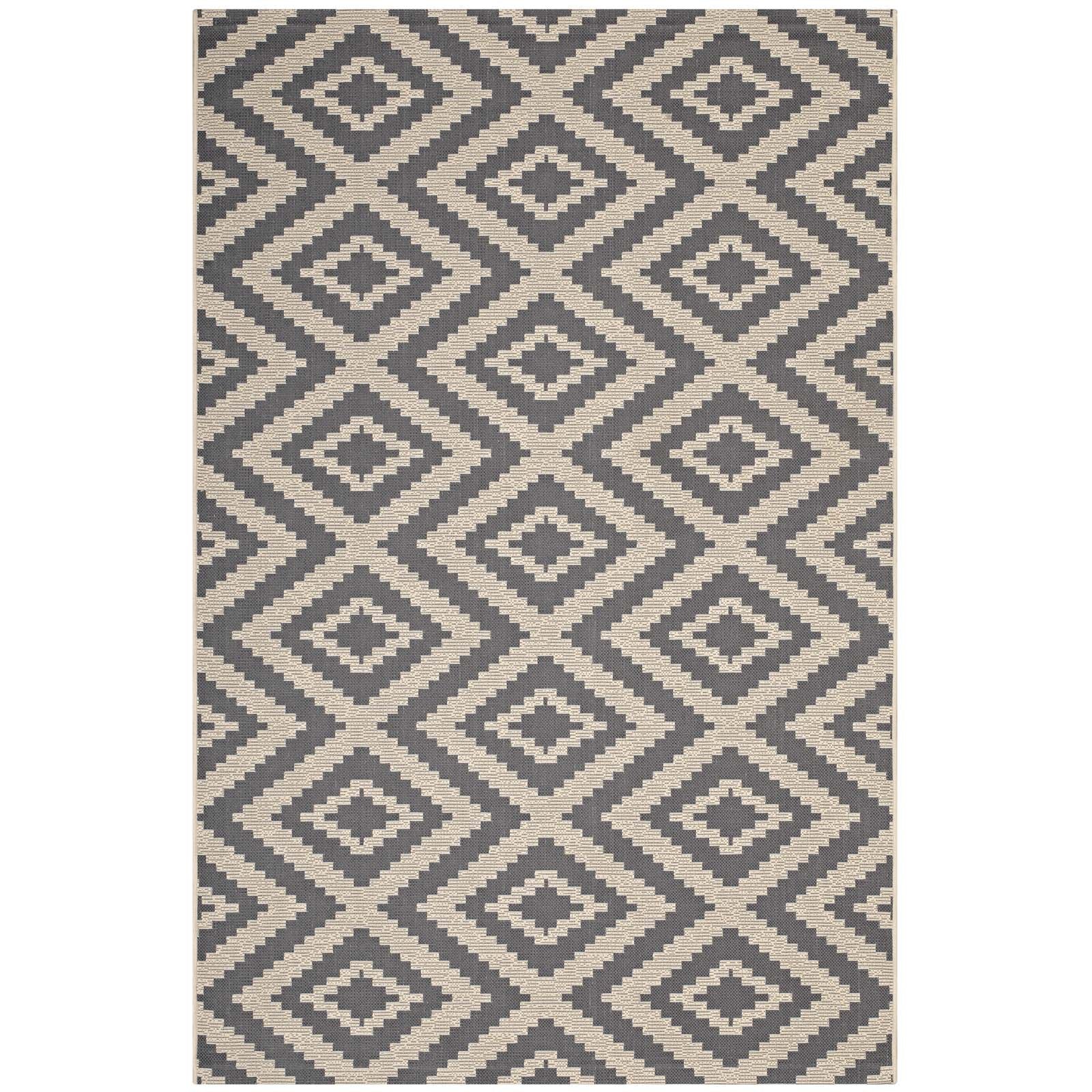 Jagged Geometric Diamond Trellis Indoor and Outdoor Area Rug | Gray and Beige | 5X8 &amp; 8X10 Size Options | Tight Low Pile Weave | Gripping Rubber Underside | 100% Soft Polypropylene | Pack Of 2 image 8