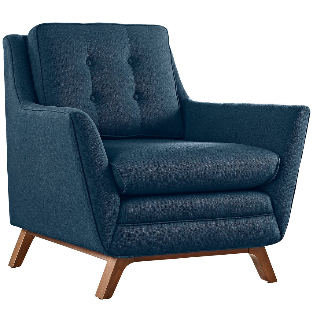 Modern Upholstered Armchair – Comfy Fabric Chair with Tapered Wood Legs. image 2