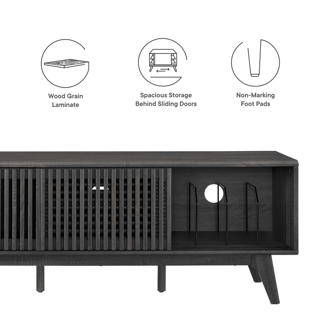 Iterate 59" TV Stand | Charcoal &amp; Walnut Finish Options | Contemporary TV Stand | Particleboard Construction | Wood Grain Laminate | Cable Management Holes | Slatted Sliding Doors image 3