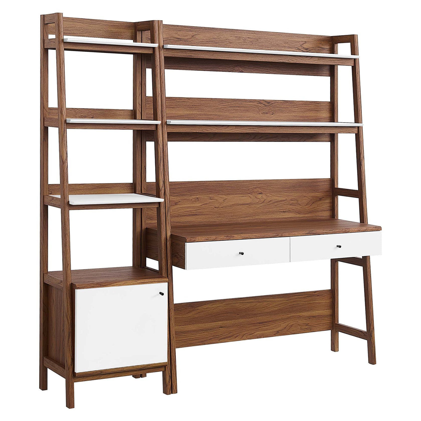 Bixby 2-Piece Wood Office Desk and Bookshelf | Walnut, Walnut White &amp; Oak Color Options | Particleboard &amp; MDF | Full-Extension Drawers | Tiered Desk and Bookshelf image 4