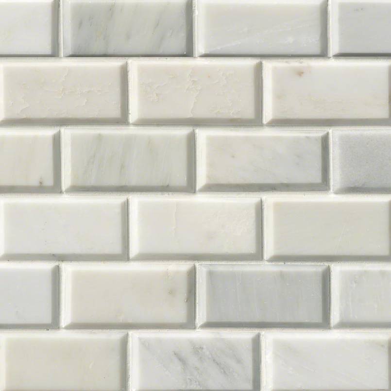 Greecian White Beveled Subway Tile 2x4 | Wall Tile &amp; Backsplash Tile | Italian Marble | Greenguard Gold, USGBC/LEED | 10 Pieces Per Box image 0