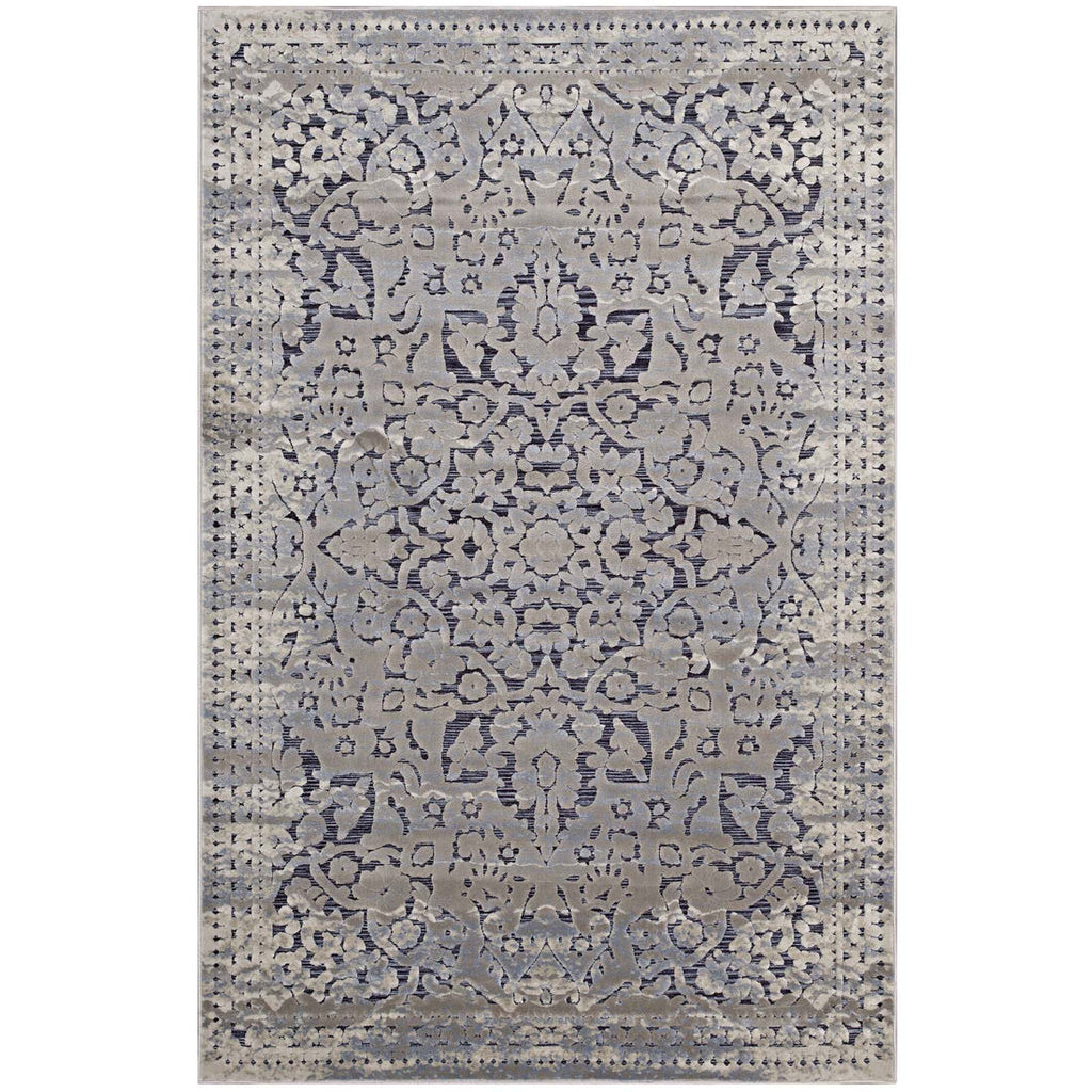 Margarida Distressed Vintage Turkish Area Rug | Blue and Cream | 5X8 &amp; 8X10 Size Options | Textured Soft Low Pile Weave | Gripping Rubber Underside | Polypropylene / Chenille Yarn image 8