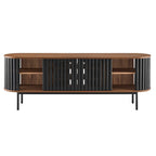 Fortitude 71" TV Stand | Oak &amp; Walnut Black Finish Options | Metal Legs | Open Back Design | Adjustable Shelves | Two Sliding Doors | MDF and Particleboard image 5