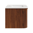 Wall Mount Bathroom Vanity With Marble Sink | Zia Series | 24" & 30" Sizes Available | Natural, Ivory & Walnut Color Options | Modern Design | Soft-Close Hinges | 8" Widespread Faucet Holes | Fluted Pattern image 9