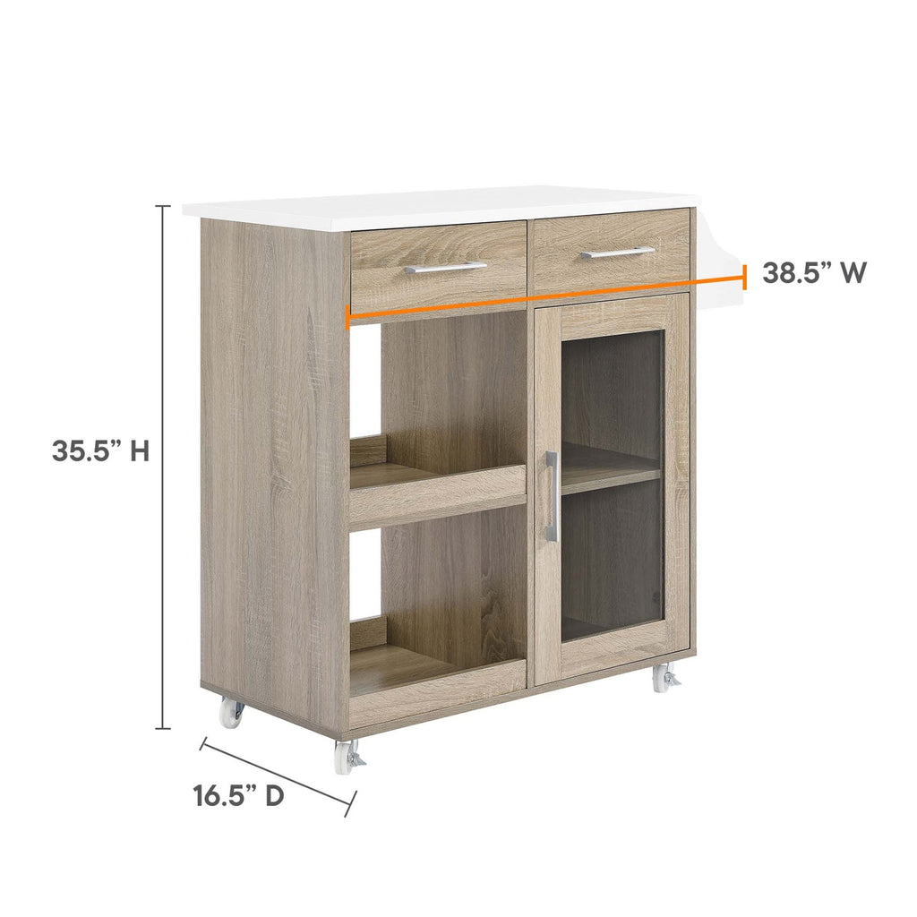 Culinary Kitchen Cart With Spice Rack | Rubberwood Top | Light Gray Natural, White Natural, Charcoal Natural &amp; Oak White Options image 9