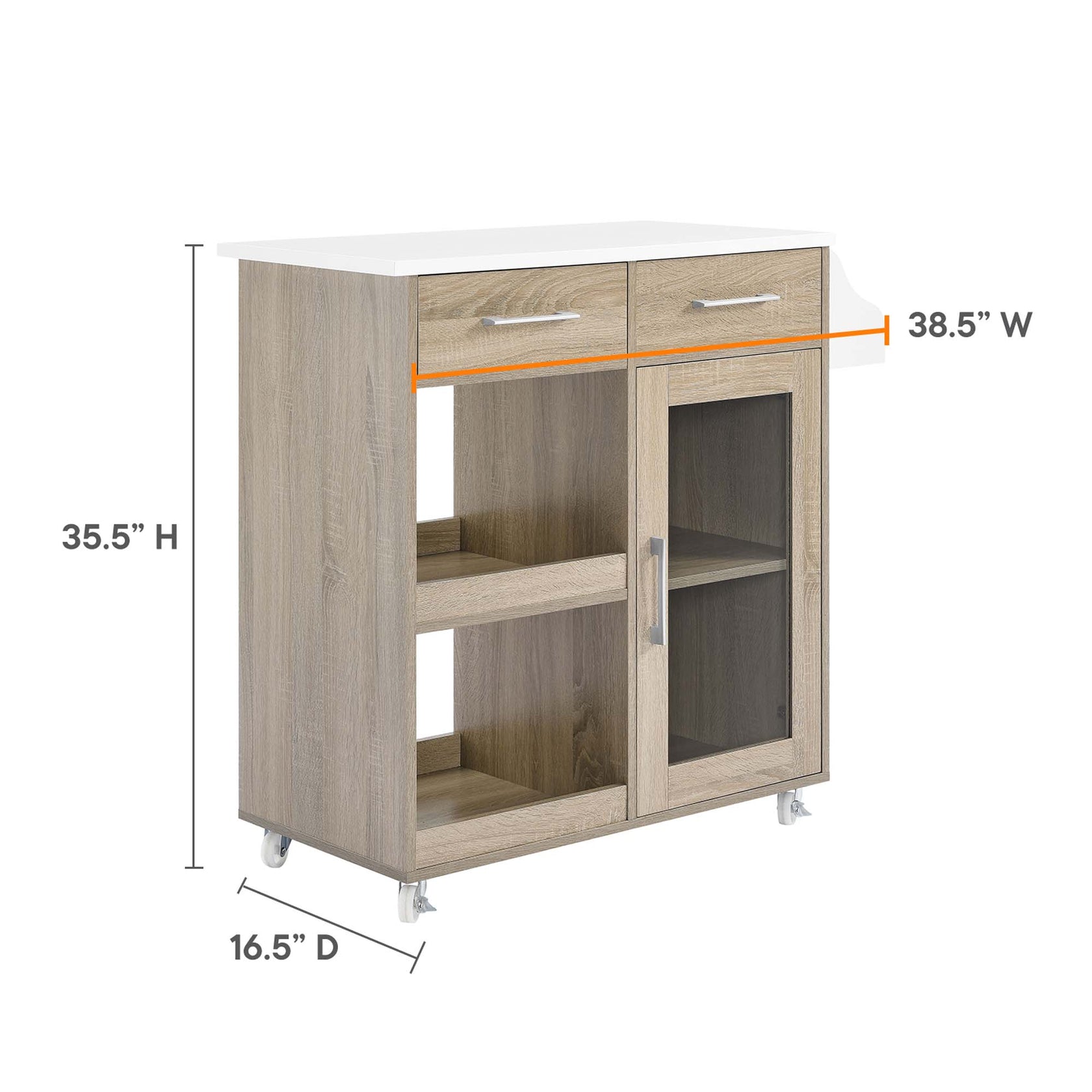 Culinary Kitchen Cart With Spice Rack | Rubberwood Top | Light Gray Natural, White Natural, Charcoal Natural &amp; Oak White Options image 9