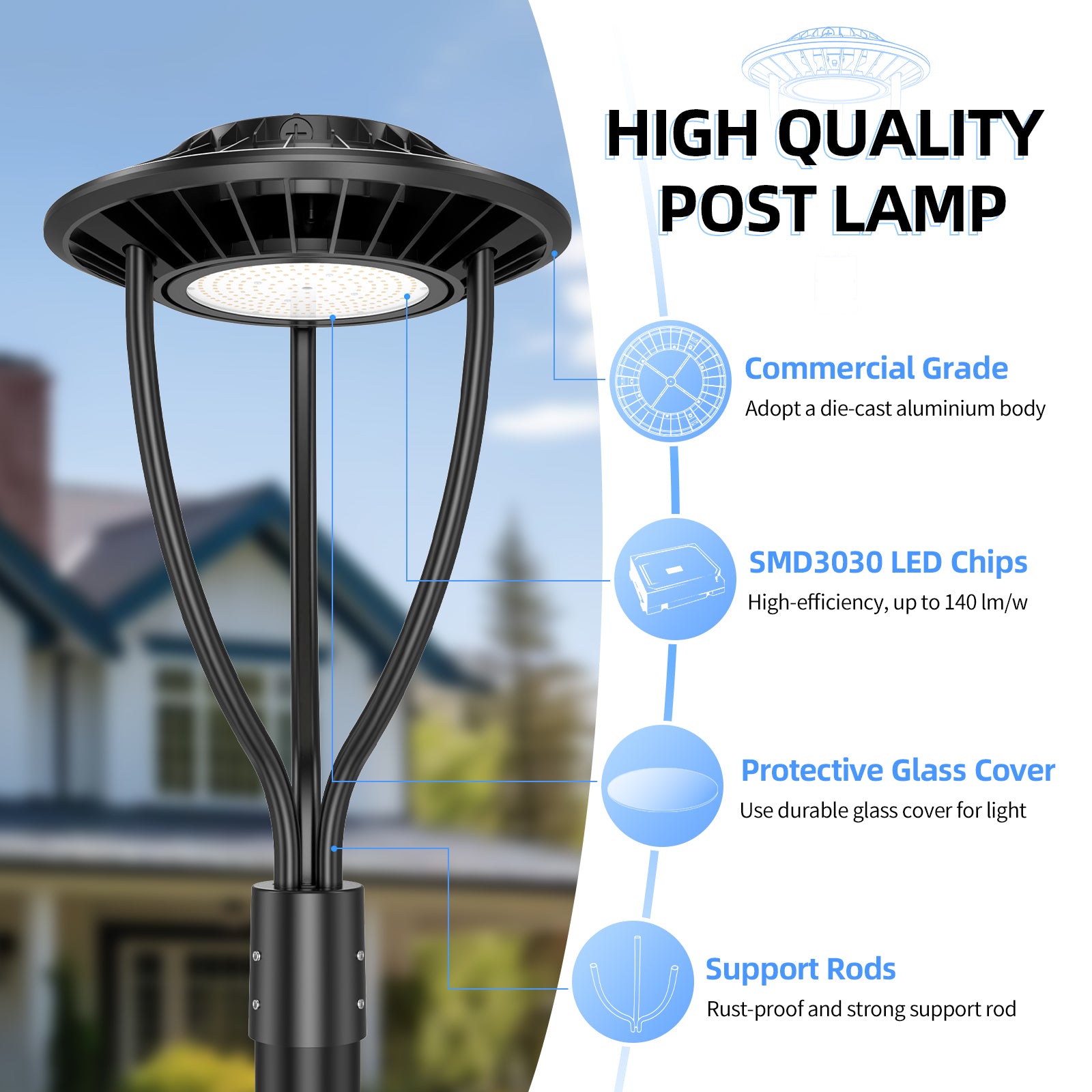 LED Post Top Pole Light with Dusk to Dawn Photocell, 60W/80W/100W/150W Options, 3000K/4000K/5000K CCT Tunable, LED Garden Area Lights for Pathway IP65 Waterproof image 2