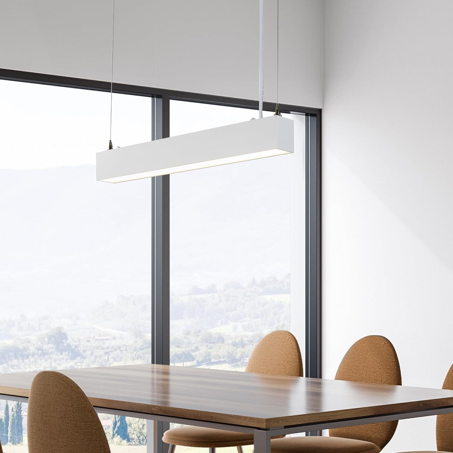 White LED Architectural Suspended Linear Light - Down Only | 2 FT &amp; 4 FT  Sizes | 3000K/4000K/5000K CCT Tuneable | 0-10V Dimming | DLC Premium Listed | Ideal for Office, Home, Shop, Garage, School | Pack of 4 image 3