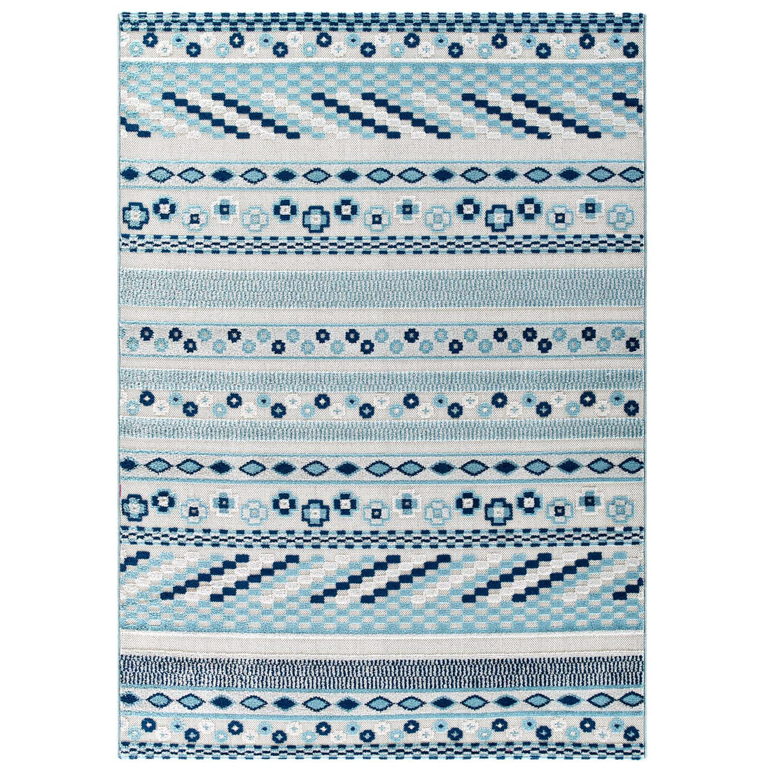 Reflect Cadhla Vintage Abstract Geometric Lattice Indoor and Outdoor Area Rug | 5X8 &amp; 8X10 Size Options  | Ivory and Blue &amp; Multicolored | Tight Low Pile Weave | Gripping Rubber Underside | 100% Polypropylene Sisal image 1