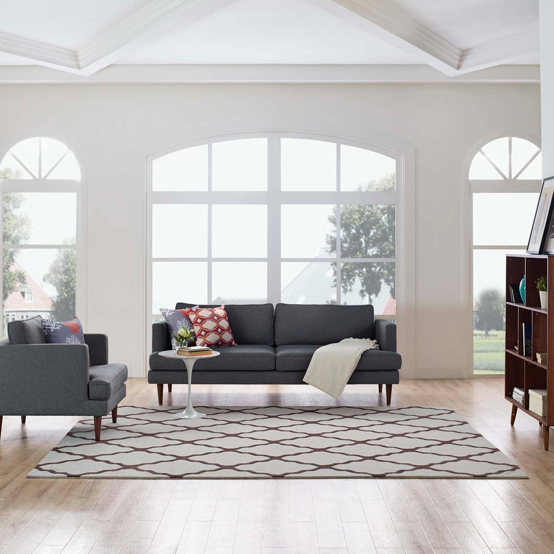 Marja Moroccan Trellis Area Rug | Brown and Gray | 8X10 Size  | Brown and Gray, Ivory and Charcoal &amp; Navy and Ivory Color Options | Tight Low Pile Weave | Gripping Jute Fabric Underside | 100% Polyester Microfiber image 0