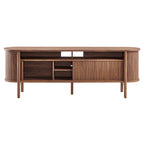 Cadence 71" Curved TV Stand | Oak &amp; Walnut Finish Options | Wood, Particleboard, MDF | Wood Grain Laminate | Adjustable Shelf | Cable Management Hole | Leveling Non-Marking Feet image 9