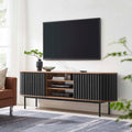 Fortitude 71" TV Stand | Oak &amp; Walnut Black Finish Options | Metal Legs | Open Back Design | Adjustable Shelves | Two Sliding Doors | MDF and Particleboard image 0