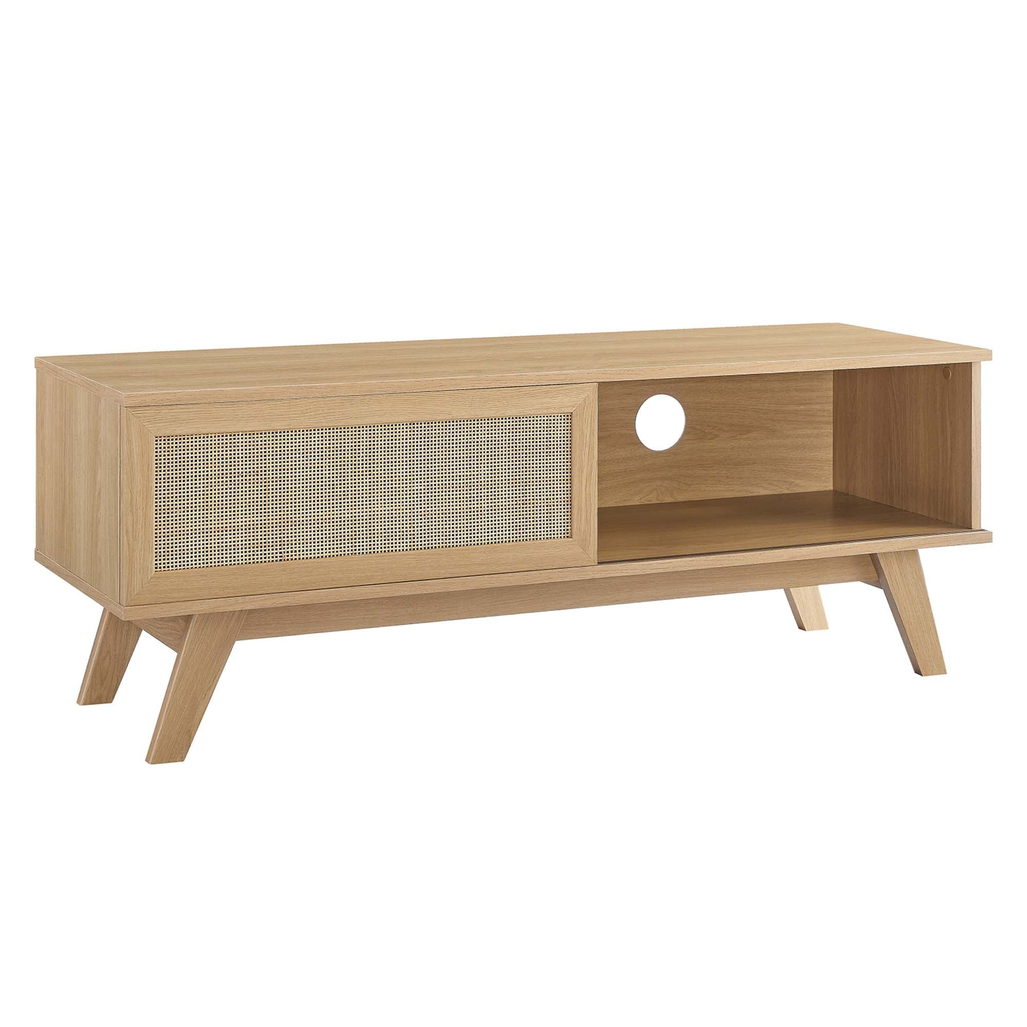 Soma 47" TV Stand | Oak &amp; Walnut Finish Options | Contemporary TV Stand | Natural Rattan Weave | MDF and Particleboard | Cable Management Holes | Sliding Doors image 7