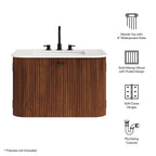 Wall Mount Bathroom Vanity With Marble Sink | Zia Series | 24" & 30" Sizes Available | Natural, Ivory & Walnut Color Options | Modern Design | Soft-Close Hinges | 8" Widespread Faucet Holes | Fluted Pattern image 1