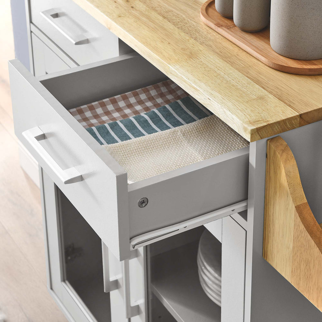 Cuisine Kitchen Cart | Rubberwood Top | Light Gray Natural, White Natural, Charcoal Natural &amp; Oak White Options image 5