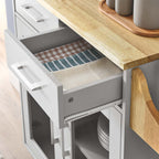 Cuisine Kitchen Cart | Rubberwood Top | Light Gray Natural, White Natural, Charcoal Natural &amp; Oak White Options image 5