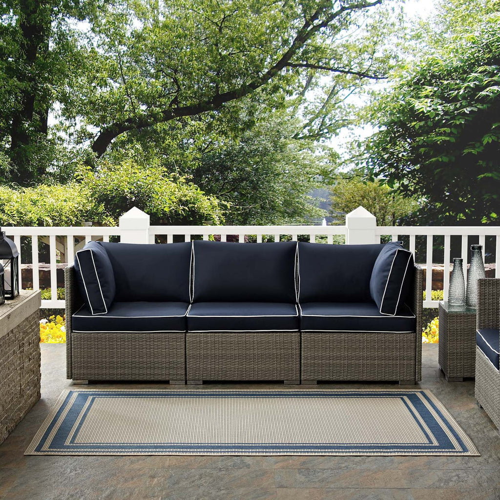 Rim Solid Border Indoor and Outdoor Area Rug in  | 5X8 &amp; 8X10 Size Options  | Blue and Beige, Light and Dark Beige &amp; Gray and Beige | Tight Low Pile Weave | Gripping Rubber Underside | 100% Soft Polypropylene image 3