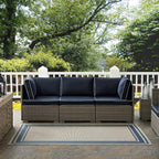 Rim Solid Border Indoor and Outdoor Area Rug in  | 5X8 &amp; 8X10 Size Options  | Blue and Beige, Light and Dark Beige &amp; Gray and Beige | Tight Low Pile Weave | Gripping Rubber Underside | 100% Soft Polypropylene image 3