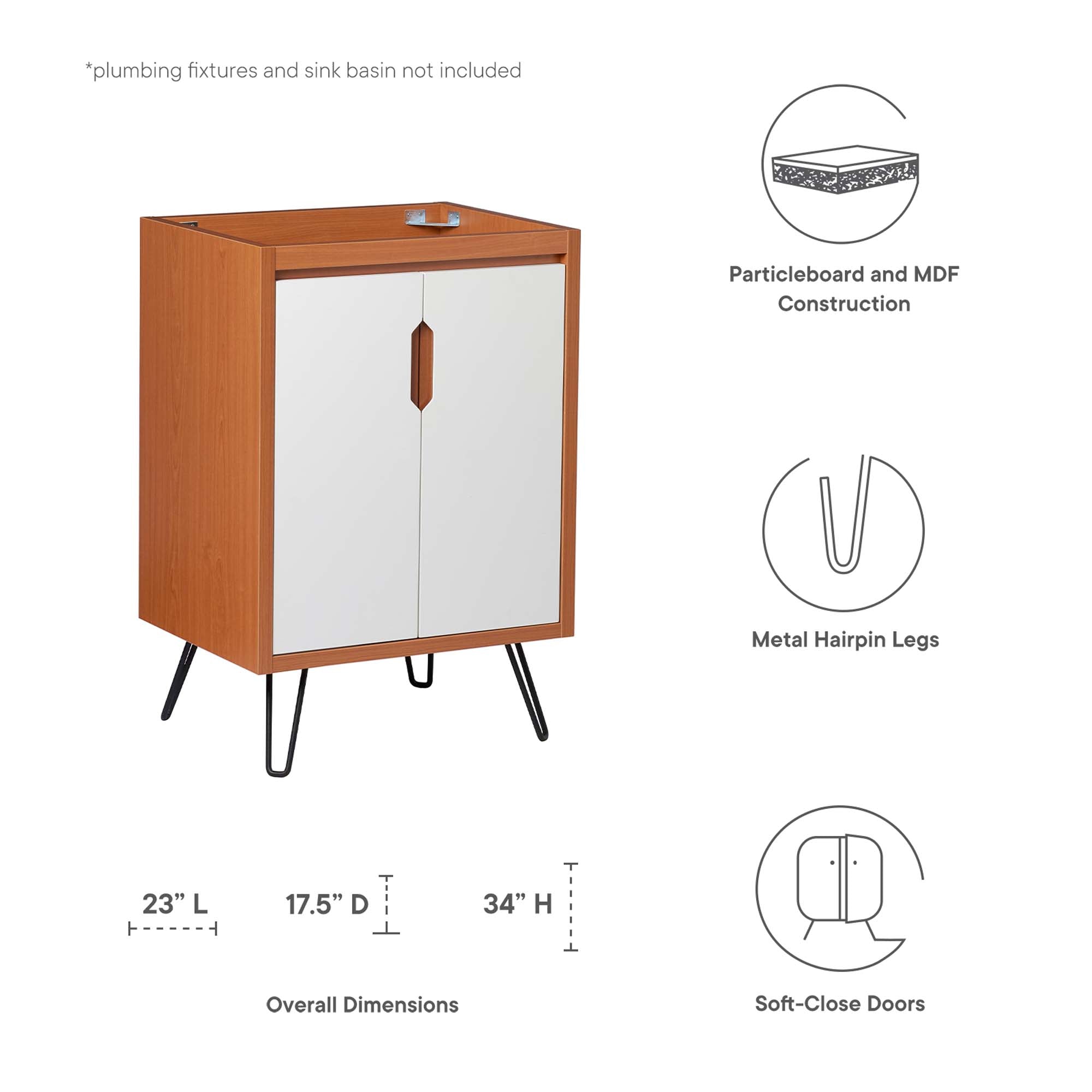 Bathroom Vanity Cabinet (Sink Basin Not Included) In Cherry White Color | Energize Series | 24", 36", 48" Single, 48" Double, 48" Double Or Single Sink Size Options | Modern Bathroom Vanity | Metal Hairpin Legs | Dual Soft-Close Doors image 1