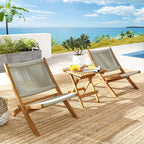 Vienna 3-Piece Outdoor Patio Folding Lounge Chair and Side Table Set in Teak and Rope image 8