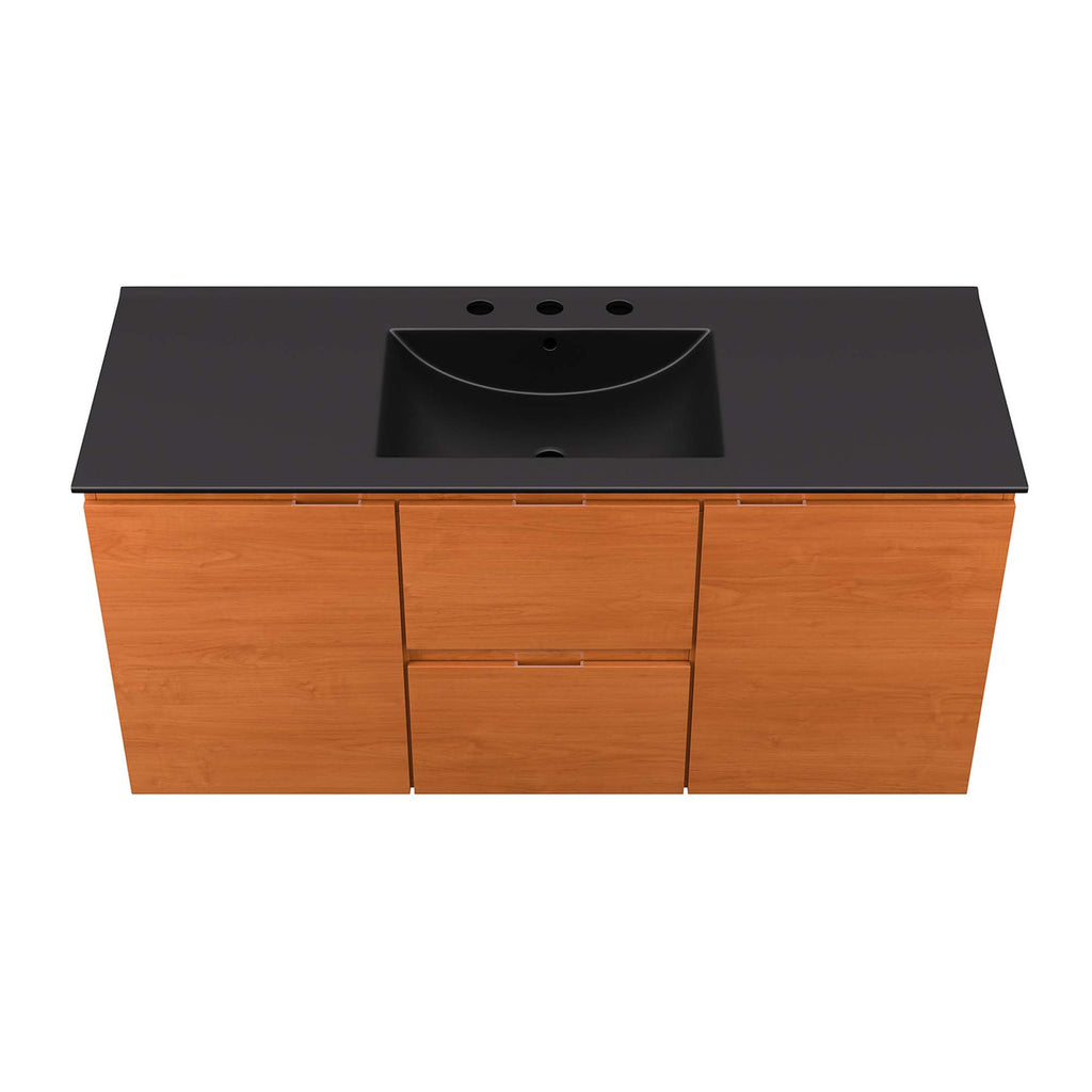Wall Mount Bathroom Vanity With Sink | Cherry White & Cherry Black Color Options | 18", 24", 36" & 48" Size Options | Scenic Series | Full Extension Drawer | Ceramic Sink Basin | Drywall Friendly Mounting Cleat image 7