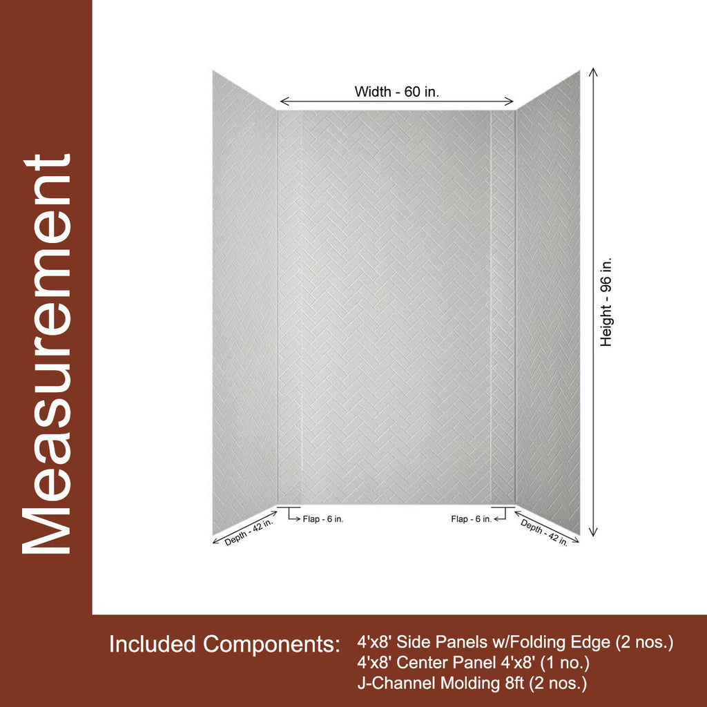 Herringbone Shower Wall Tiles For Shower and Tub Surrounds | Glue Up Easy To Install | 3 Wall Set image 5