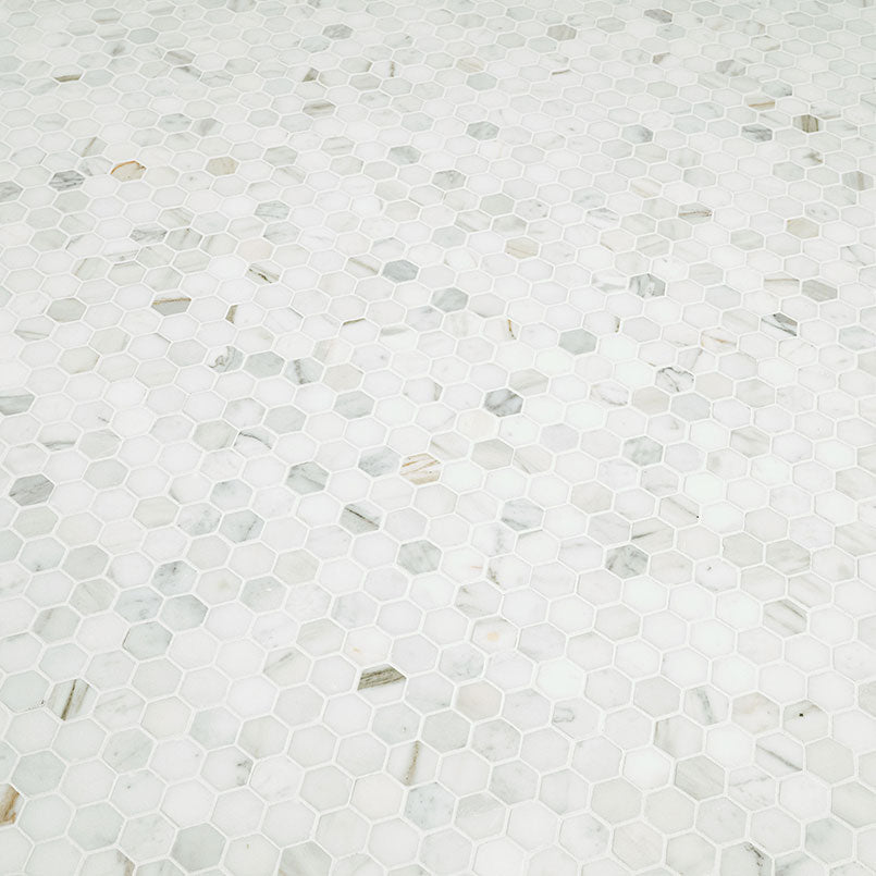 Calacatta Gold 1” Hexagon Polished Mosaic Tile | Wall Tile &amp; Backsplash Tile | Marble | Greenguard Gold, USGBC/LEED | 10 Pieces Per Box image 2