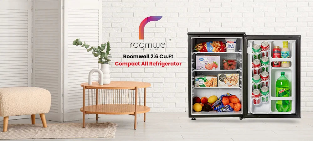 Roomwell UK 2.6 Cu.Ft Mini Fridge Without Freezer | Scratch-Resistant Worktop | 2 Years Replacement Warranty | A Space-Saving Marvel for Bedroom, Dorm, and Office image 2