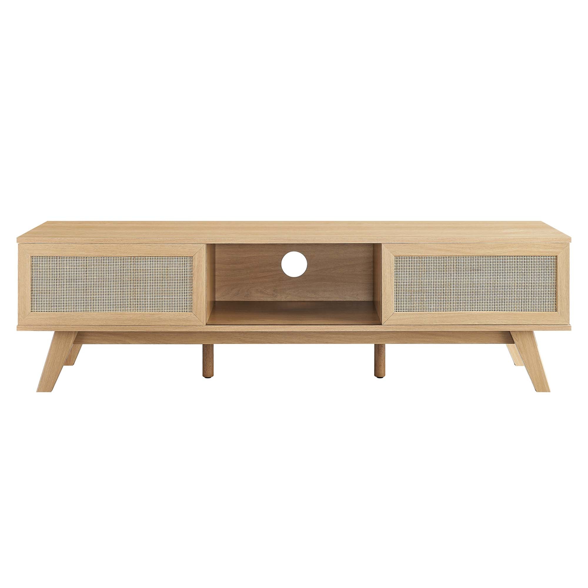 Soma 60" TV Stand | Oak &amp; Walnut Finish Options | Contemporary TV Stand | Natural Rattan Weave | MDF and Particleboard | Cable Management Holes | Sliding Doors image 4
