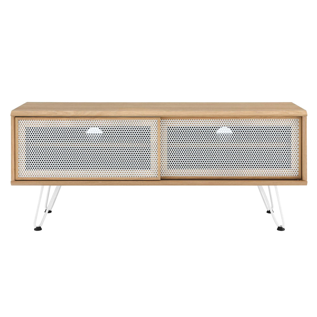 Nomad 47" TV Stand | Oak &amp; Walnut Finish Options | Industrial Modern TV Stand | Sliding Mesh Doors | Honeycomb Core | Wood Grain Laminate | Hairpin Legs image 5
