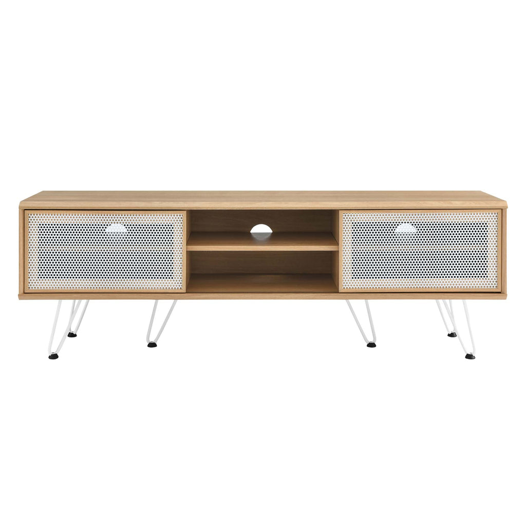 Nomad 59" TV Stand | Oak &amp; Walnut Finish Options | Industrial Modern TV Stand | Sliding Mesh Doors | Honeycomb Core | Wood Grain Laminate | Hairpin Legs image 3