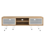 Nomad 59" TV Stand | Oak &amp; Walnut Finish Options | Industrial Modern TV Stand | Sliding Mesh Doors | Honeycomb Core | Wood Grain Laminate | Hairpin Legs image 3