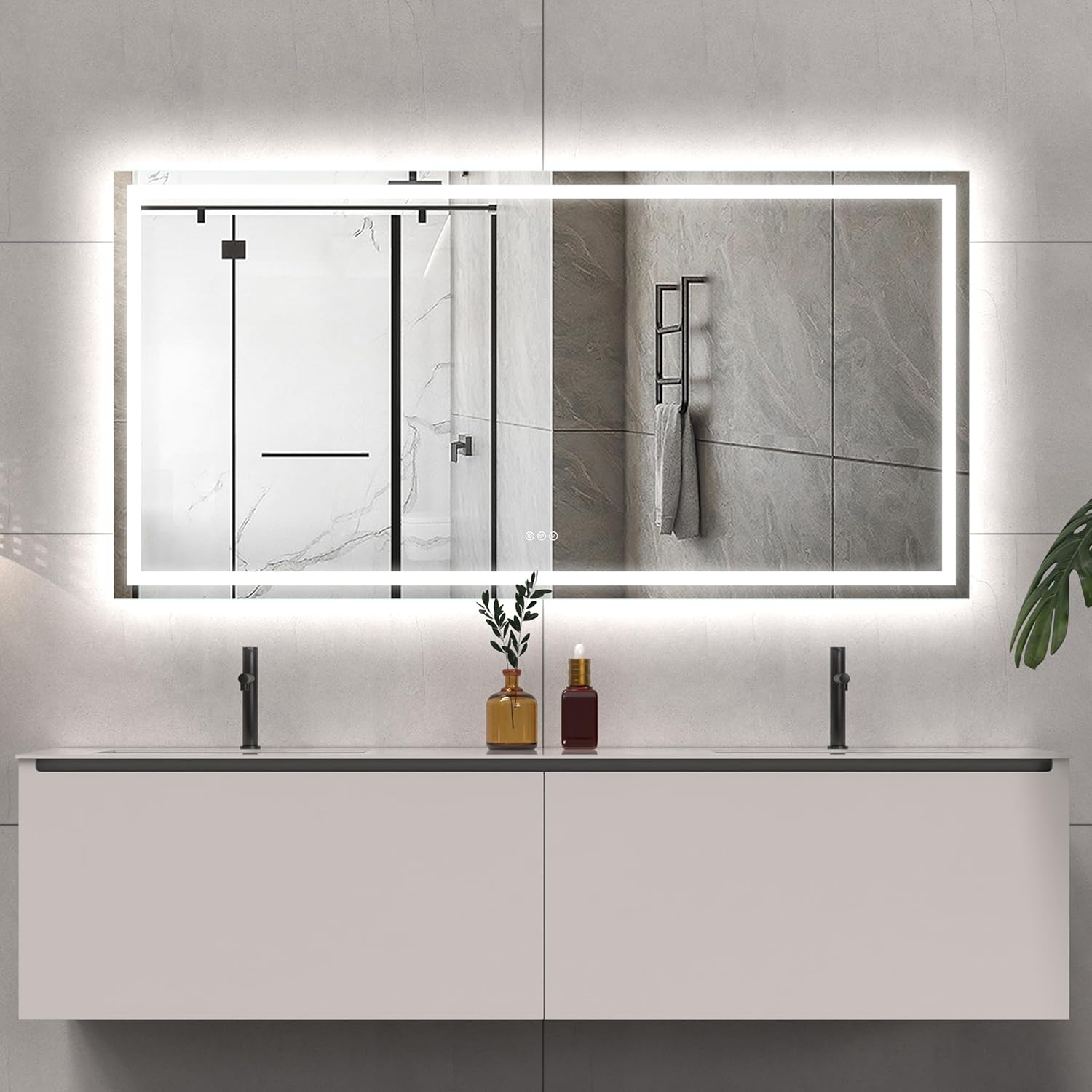 LED Bathroom Mirror 72x36 Inch Front &amp; Backlit Lights Vanity Mirror, Wall Mounted Anti-Fog Dimmable LED Makeup Mirror, IP54 3K-6K Warm/Natural/Daylight, Tempered Glass (Horizontal/Vertical) UL image 0