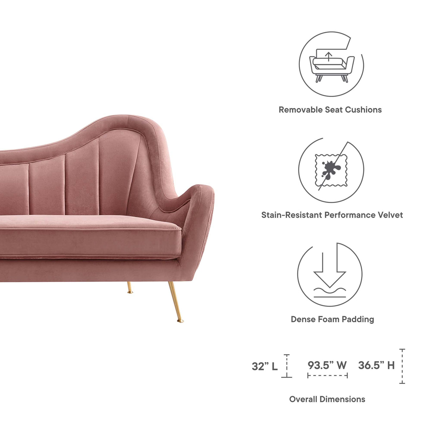 Cheshire Channel-Tufted Performance Velvet Sofa in Dusty Rose image 7