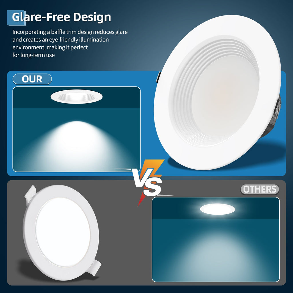 6", 8", 10" LED Downlight | 0-10V Dimmable | 13W - 40W Wattage Tuneable | 2700K/3000K/3500K/4000K/5000K 5 CCT Changeable | Baffle Trim | Damp Rated image 3