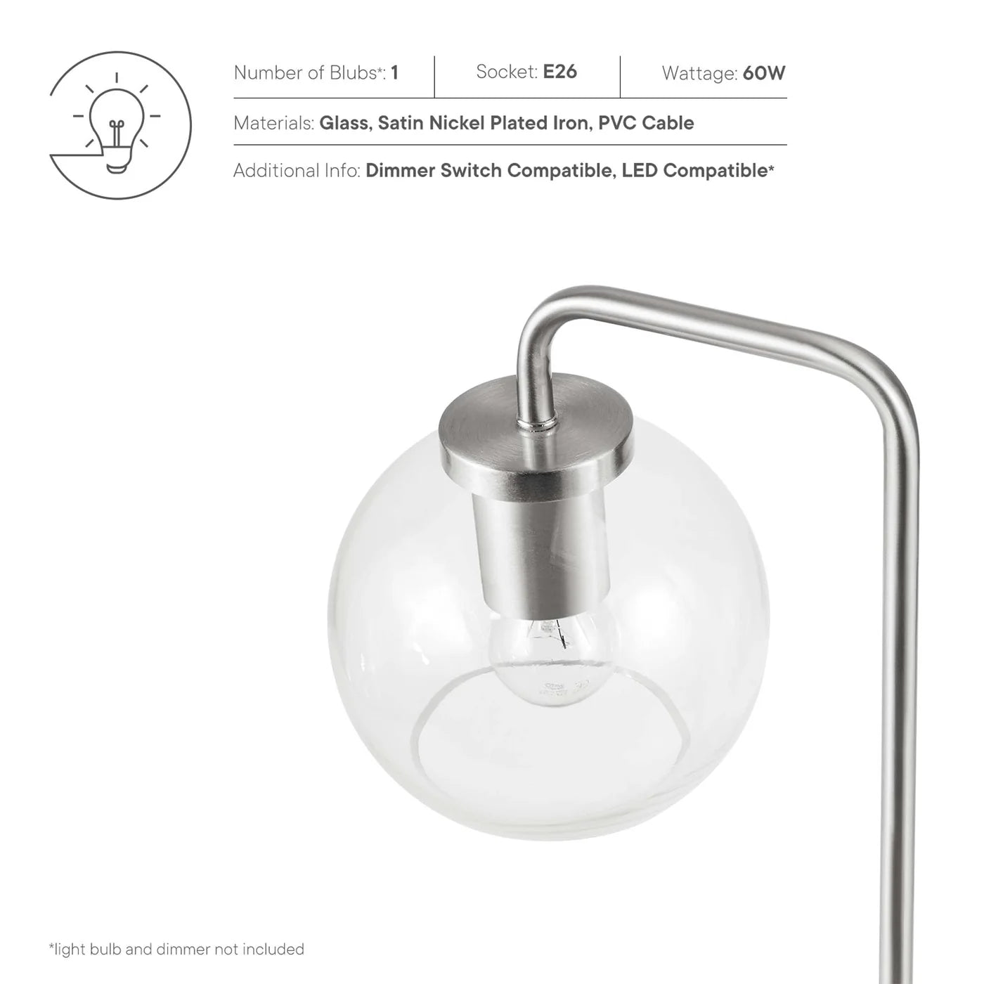 Silo Glass Globe and Metal Table Lamp | Pack of 2 image 3