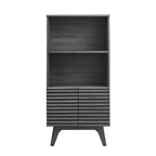 Render Display Cabinet Bookshelf | Oak &amp; Charcoal Color Options | Mid-Century Display Cabinet | Smooth Wood Grain Laminate | Soft-Close Hinges image 8