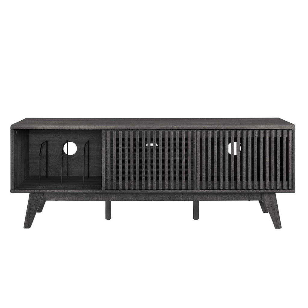 Iterate 59" TV Stand | Charcoal &amp; Walnut Finish Options | Contemporary TV Stand | Particleboard Construction | Wood Grain Laminate | Cable Management Holes | Slatted Sliding Doors image 6