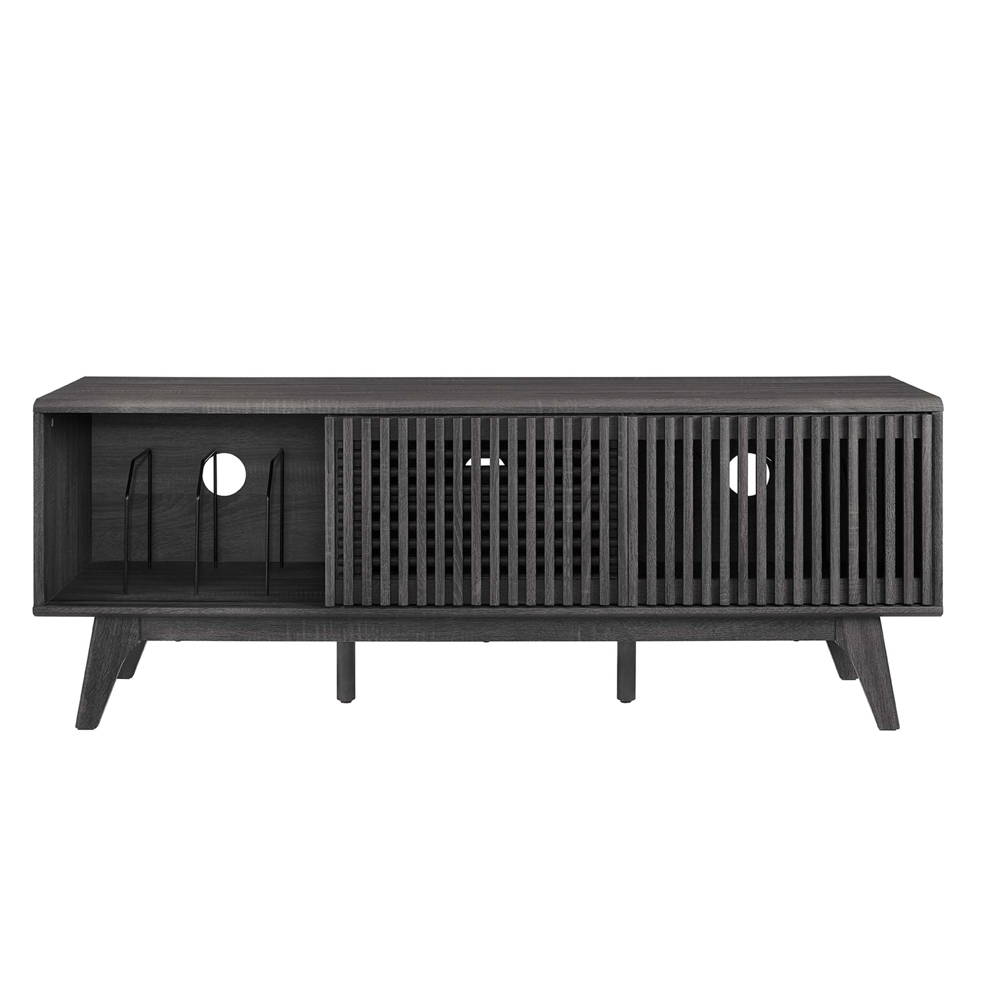 Iterate 59" TV Stand | Charcoal &amp; Walnut Finish Options | Contemporary TV Stand | Particleboard Construction | Wood Grain Laminate | Cable Management Holes | Slatted Sliding Doors image 6