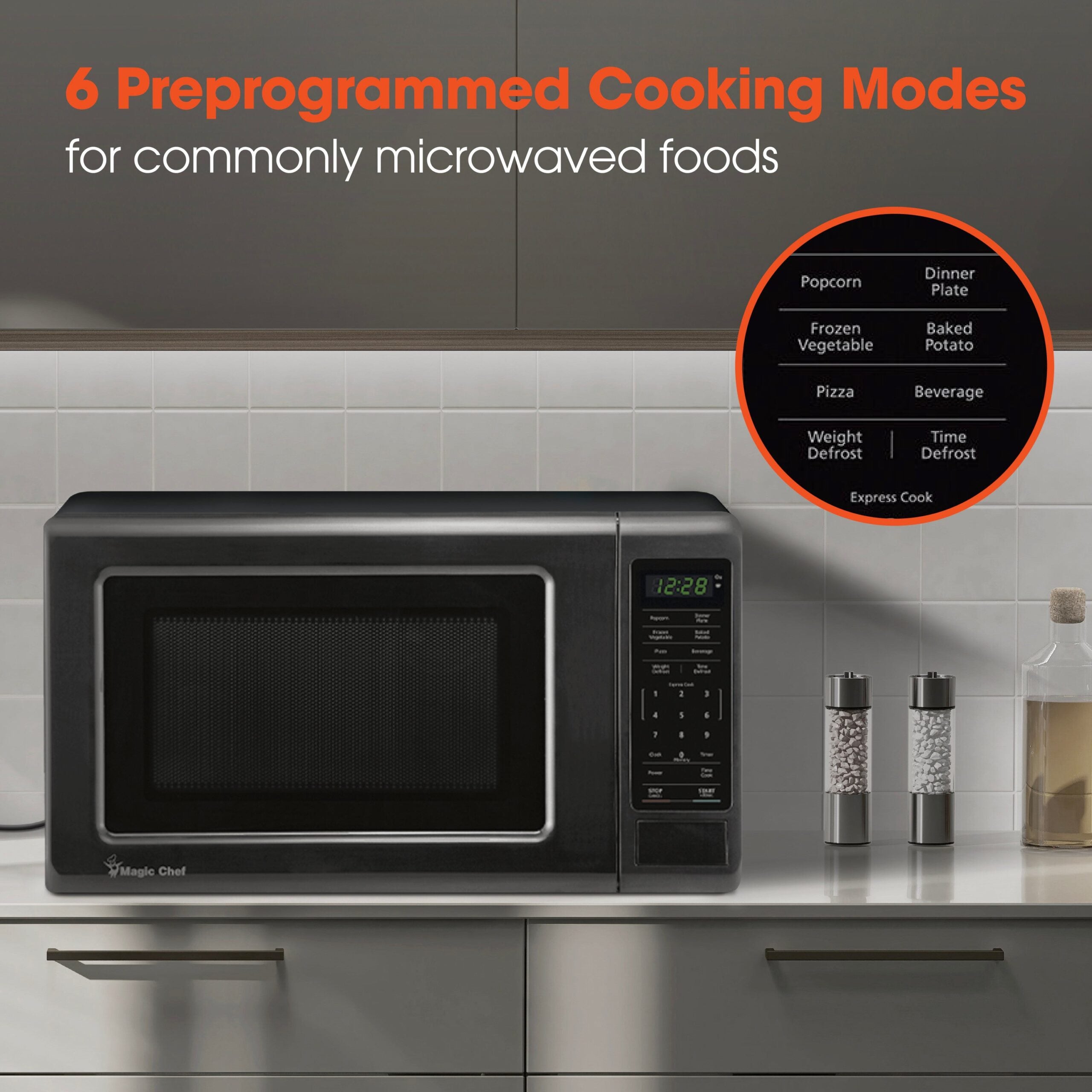 Magic Chef 0.7 Cu. Ft Countertop Microwave | 700 Watt | Black Color | Digital Display | 6 Auto Cooking Modes | Child Lock | Auto Defrost Modes | 10 Power Levels image 6