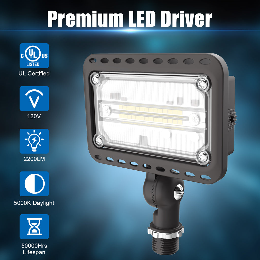 15W - 45W Outdoor LED Flood Security Lights | 5000K | 1500LM - 5400LM | UL, CE, FCC, ROHS, DLC Approved | IP65 Waterproof Landscape Lighting, Knuckle Mount, Bronze, Outdoor Garden Area Security Floodlight image 7