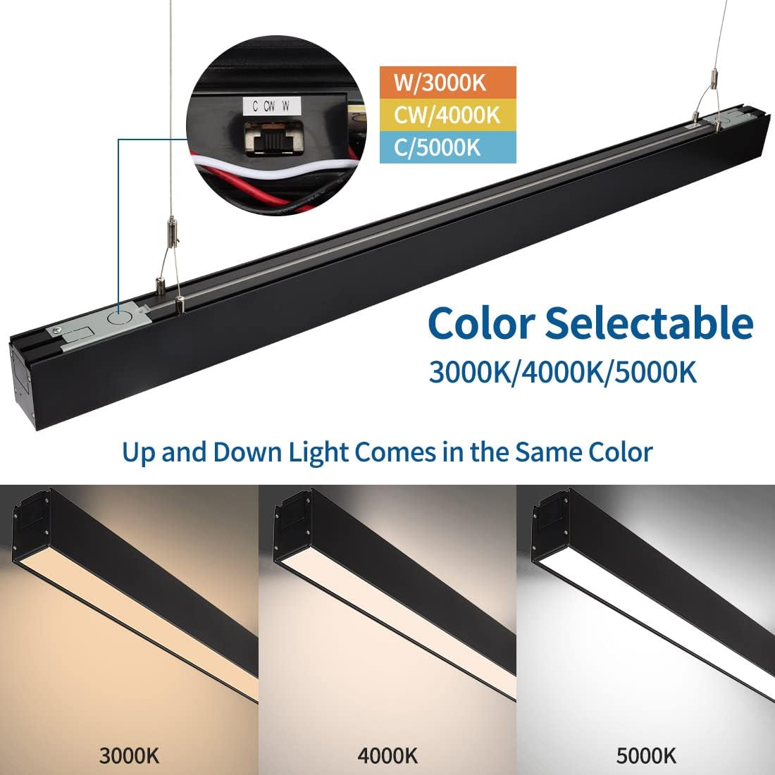 LED Suspended Up and Down Adjustable Light | 3000K/4000K/5000K CCT Tuneable | 0-10V Dimming | Commercial and Residential | Ideal for Office, Home, Shop, Garage, School | Pack of 4 image 7