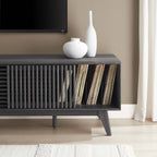 Iterate 59" TV Stand | Charcoal &amp; Walnut Finish Options | Contemporary TV Stand | Particleboard Construction | Wood Grain Laminate | Cable Management Holes | Slatted Sliding Doors image 1