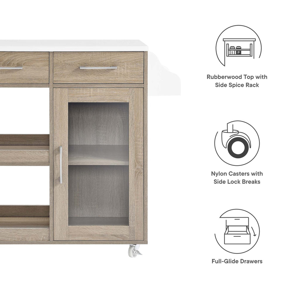 Culinary Kitchen Cart With Spice Rack | Rubberwood Top | Light Gray Natural, White Natural, Charcoal Natural &amp; Oak White Options image 10