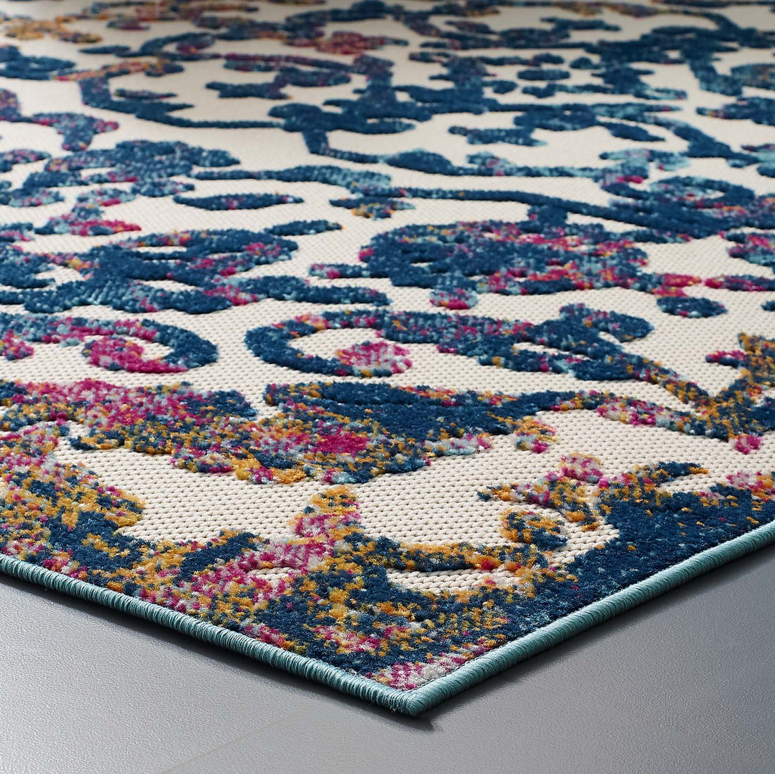 Reflect Primrose Ornate Floral Lattice Indoor/Outdoor Area Rug  | 5X8 &amp; 8X10 Size Options  | Ivory Dark Blue Multicolored &amp; Ivory Light Blue Multicolored | Tight Low Pile Weave | Gripping Rubber Underside | 100% Polypropylene Sisal image 4