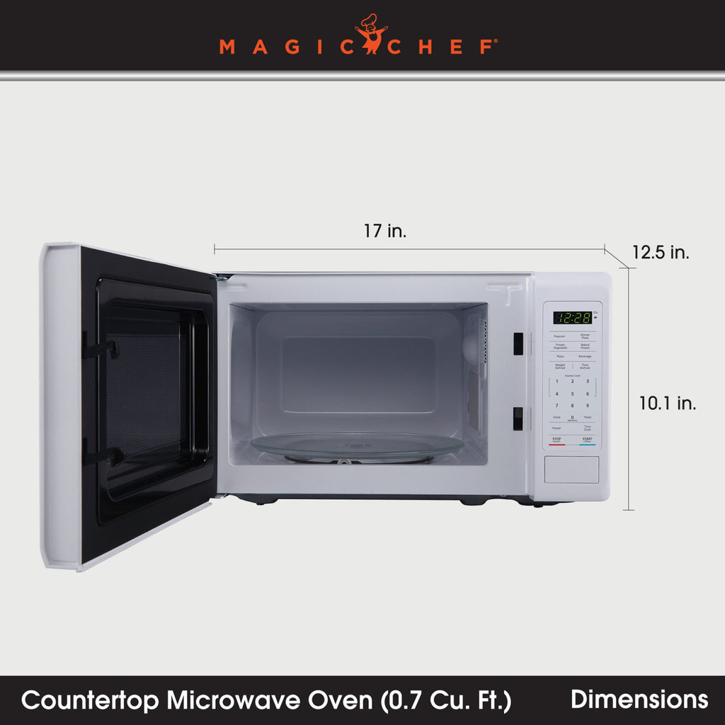 Magic Chef 0.7 Cu. Ft Countertop Microwave | 700 Watt | White Color | Digital Display | 6 Auto Cooking Modes | Child Lock | Auto Defrost Modes | 10 Power Levels image 8
